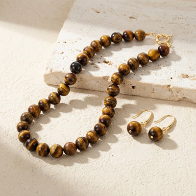 Bold Tigers Eye Necklace & Earrings Set